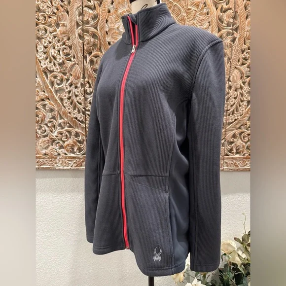 Spyder Core Gray & Hot Pink Zip Front Fleece Lined Jacket- size XL - Picture 4 of 16